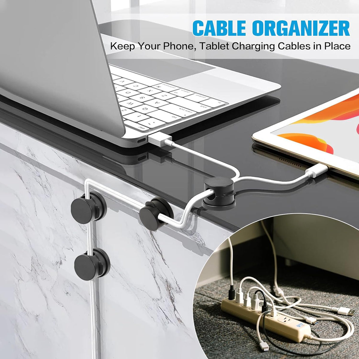 6PC Cord Organizer Holder for Desk, New 360° Rotatable Spring Cable Clips