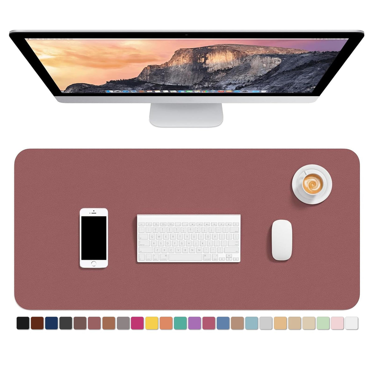 Hsurbtra Desk Pad, 30" x 14" PU Leather Desk Mat, XL Extended Mouse Pad, Waterproof Desktop Blotter Protector, Non-Slip Ultra Thin Large Laptop Keyboard Writing Mat for Office Home, Pink