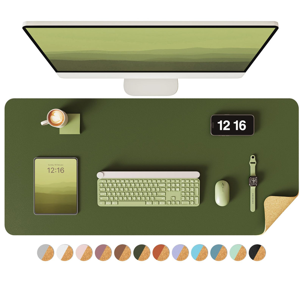 YSAGi Double-Sided Desk Pad, 31.5"x15.7"Leather Desk Mat, Eco Cork Desk Pad Protector,Large Mouse Pad,Waterproof Desk Blotter for Office/Home(Coffee)