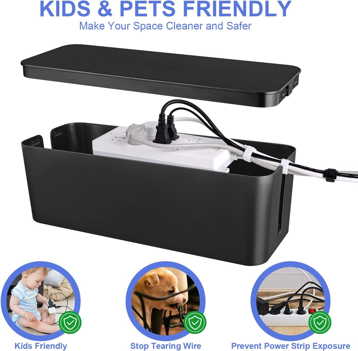 Naeety 3 Pack Cable Organizer Box, Cable Management Box for Surge Protector
