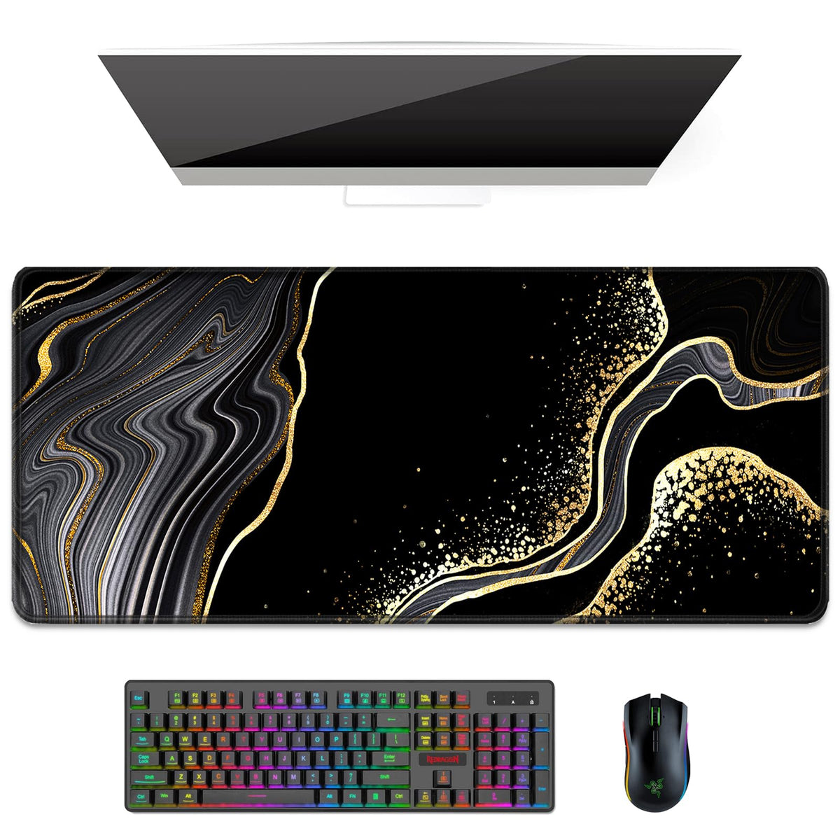 Desk Mat, Ultra Large Mouse Pad, XXL Gaming Mousepad, Green Tropical Leaves Deskpad, Big Extended Full Size Mouse Pad, Desktop Desk Matt for Keyboard, Laptop & Computer, 35.5 x 15.7 in