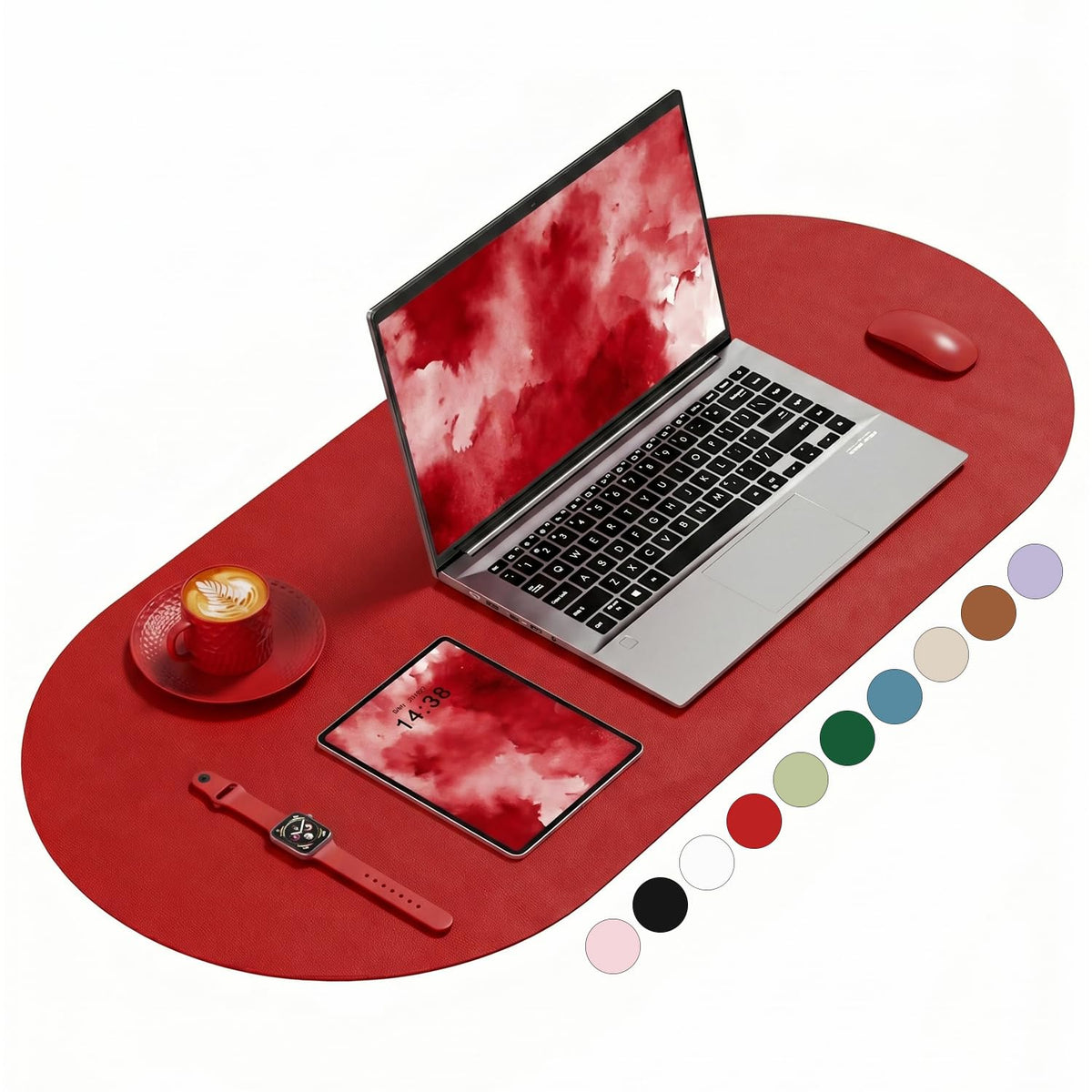 Desk Mat, 31.5" x 15" Oval PU Leather Non-Slip Desk Pad Large Mouse Pad for Desktop, Waterproof Countertop Protector Writing Mat for Office, Home, Gaming, Vanity, Beige