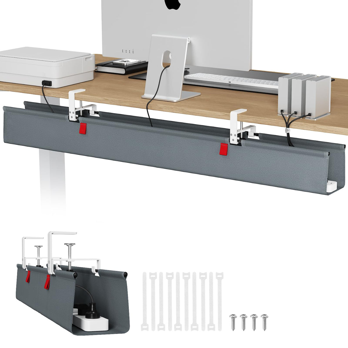 Univivi No Drill Under Desk Cable Management Tray, 36 inch Cable Management