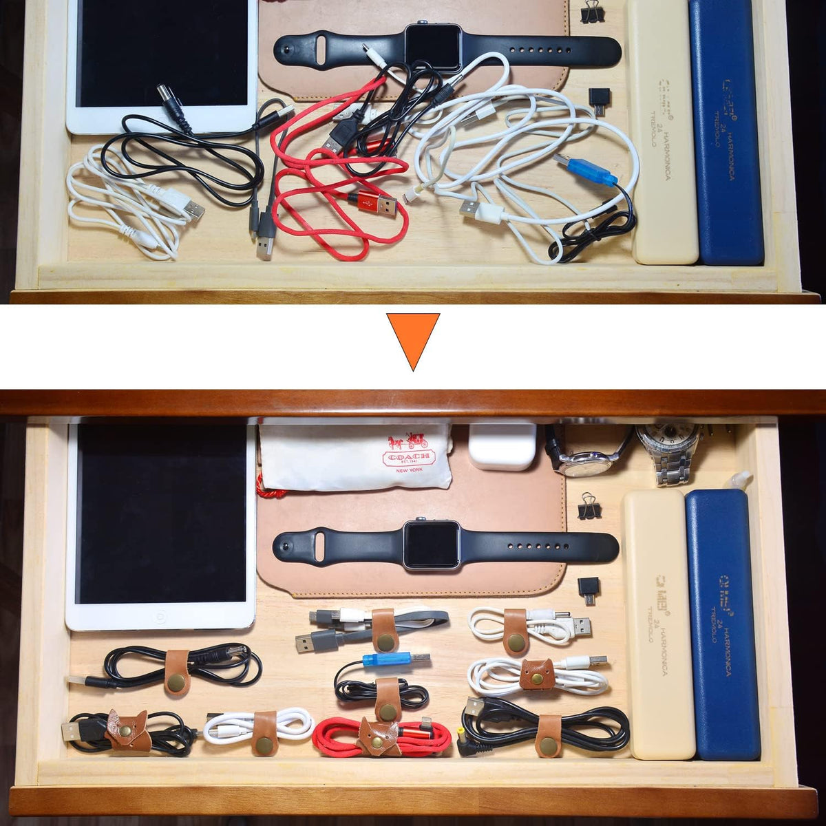 CAILLU Leather Cord Organizer,Cable Ties for Earbuds,Cord Keeper for Travel