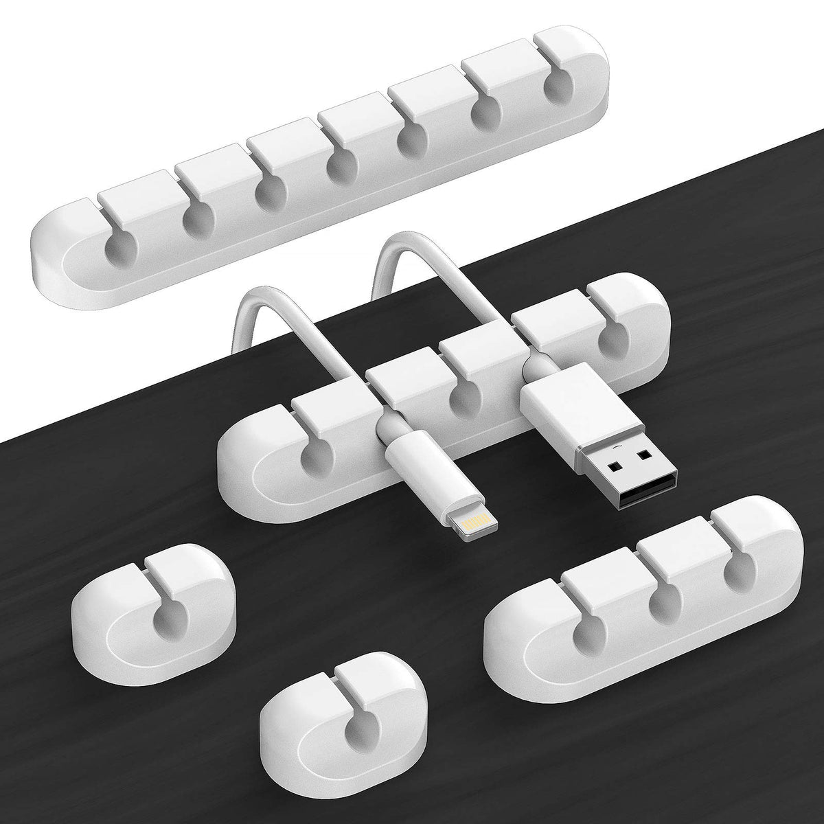 TviewSmart Cord Organizer for Desk, 5 Pack Cord Holders, Cable Clips, Black