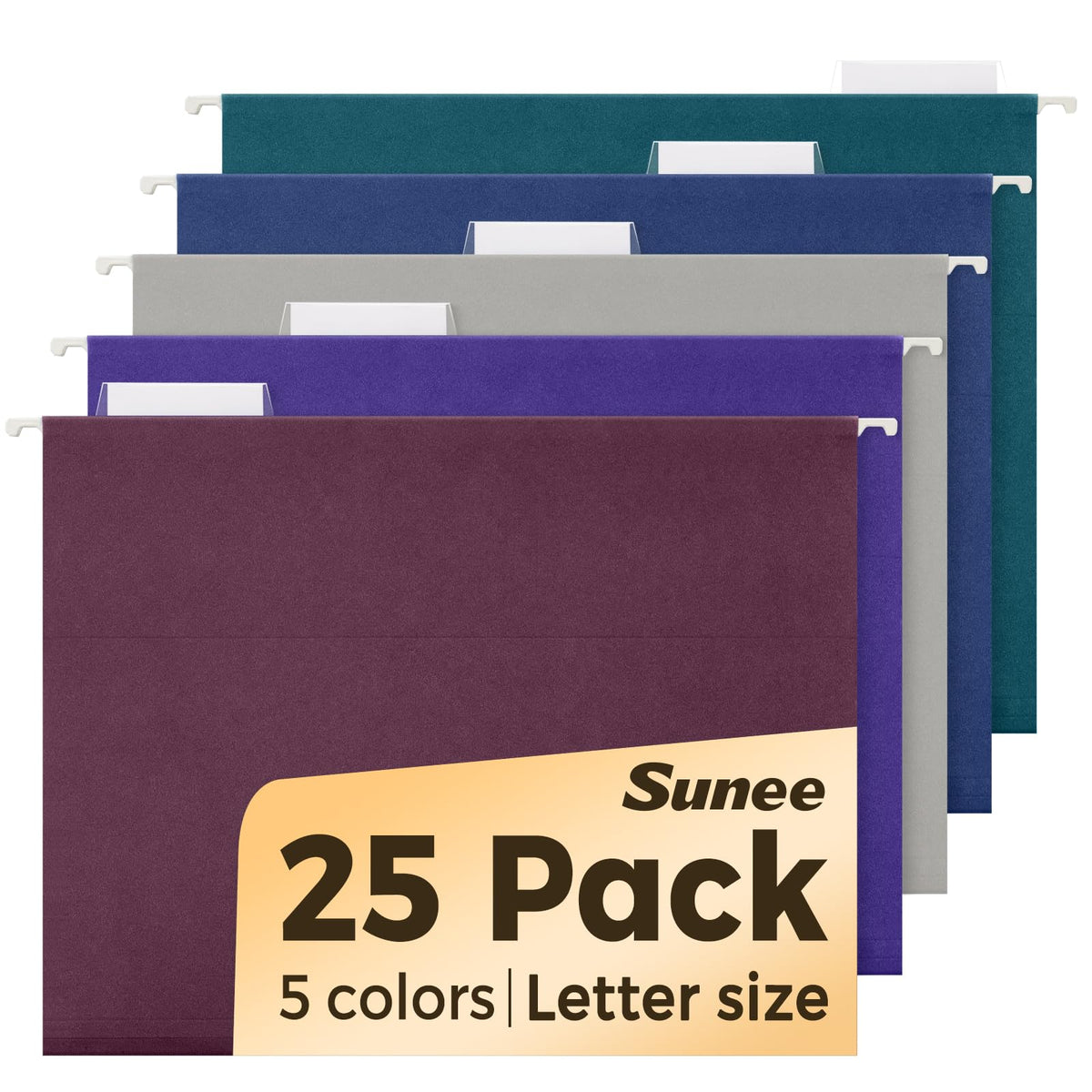 SUNEE 25 Count Hanging File Folders, Pastel Colors, Hanging File Folders Letter Size, Hanging Folders with 1/5-cut Tabs, Designed for Bulky Files, Filing Cabinets, Medical Charts