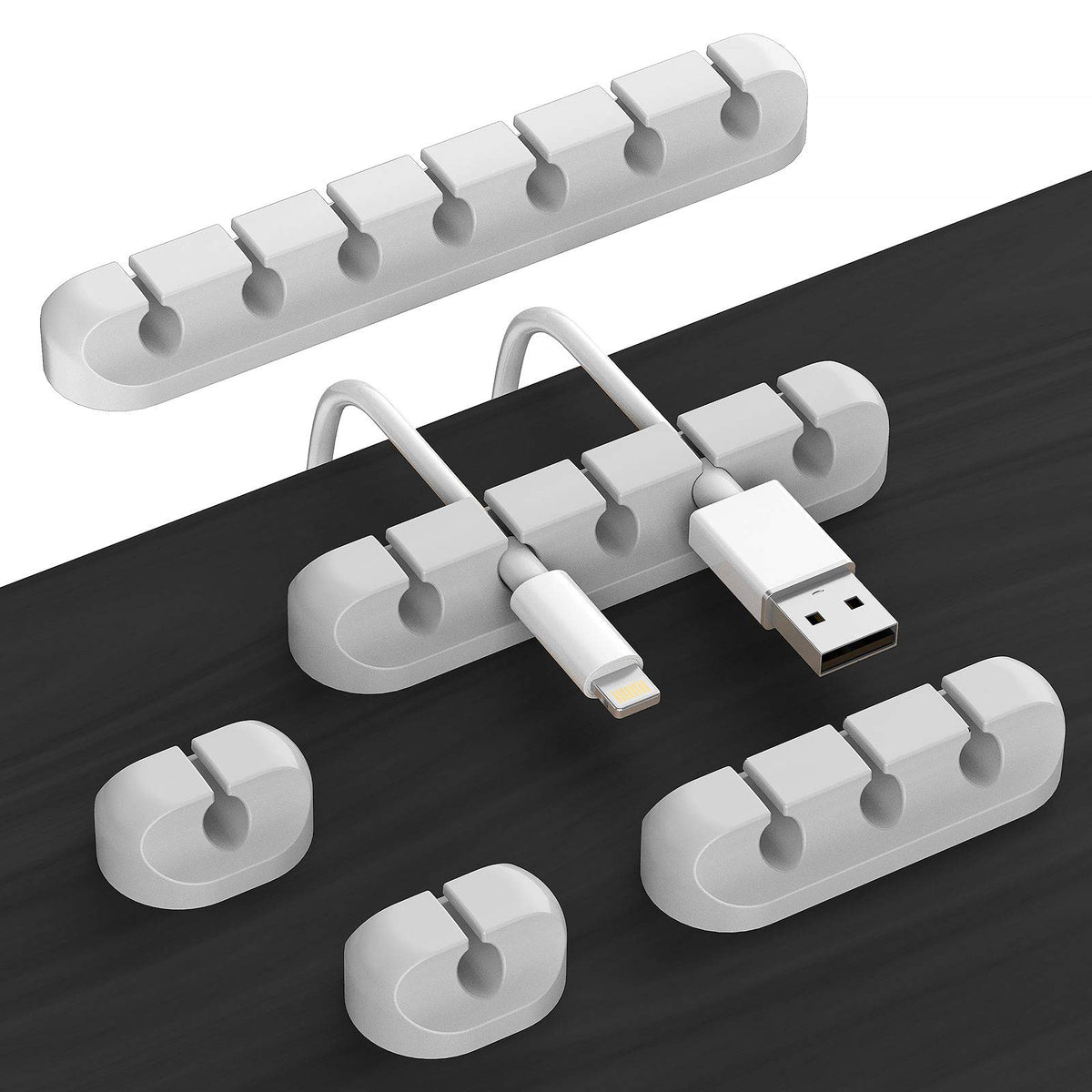 TviewSmart Cord Organizer for Desk, 5 Pack Cord Holders, Cable Clips, Black