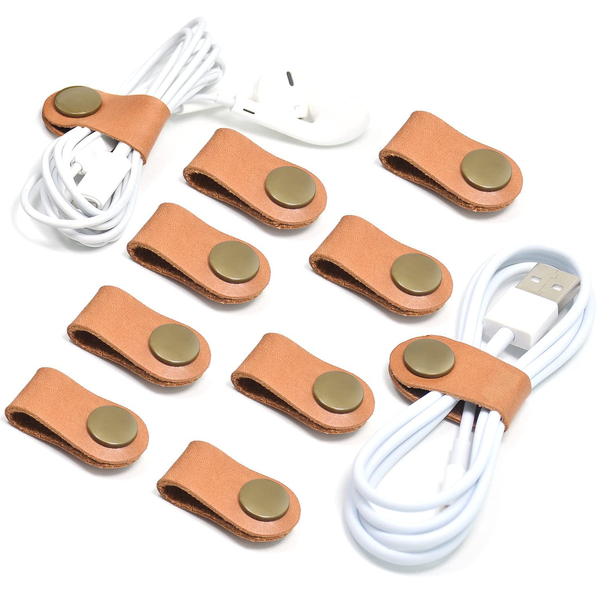 CAILLU Leather Cord Organizer,Cable Ties for Earbuds,Cord Keeper for Travel