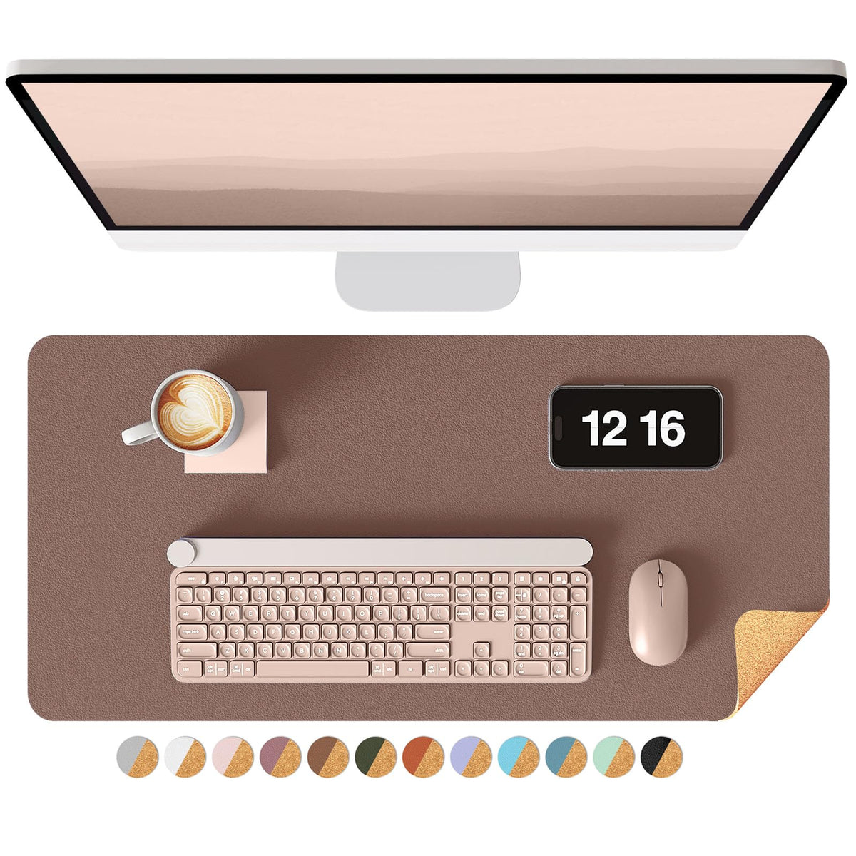 YSAGi Double-Sided Desk Pad, 31.5"x15.7"Leather Desk Mat, Eco Cork Desk Pad Protector,Large Mouse Pad,Waterproof Desk Blotter for Office/Home(Coffee)