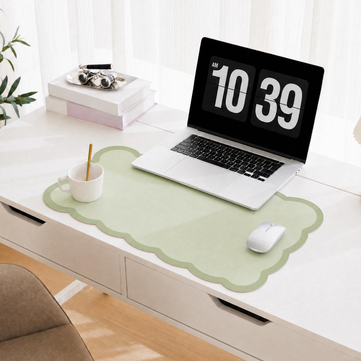 Scalloped Desk Mat, 31.5" x 15.7" Large Cute Aesthetic Desk Accessories, PU Leather Computer Laptop Desk Mouse Keyboard Pad, Desk Writing Mat for Vanity/Work/Home Decor (Pink, 31.5" x 15.7")