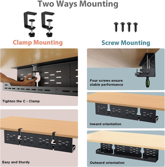 Univivi Under Desk Cable Management Tray, Cable Management, 32 inch, Black