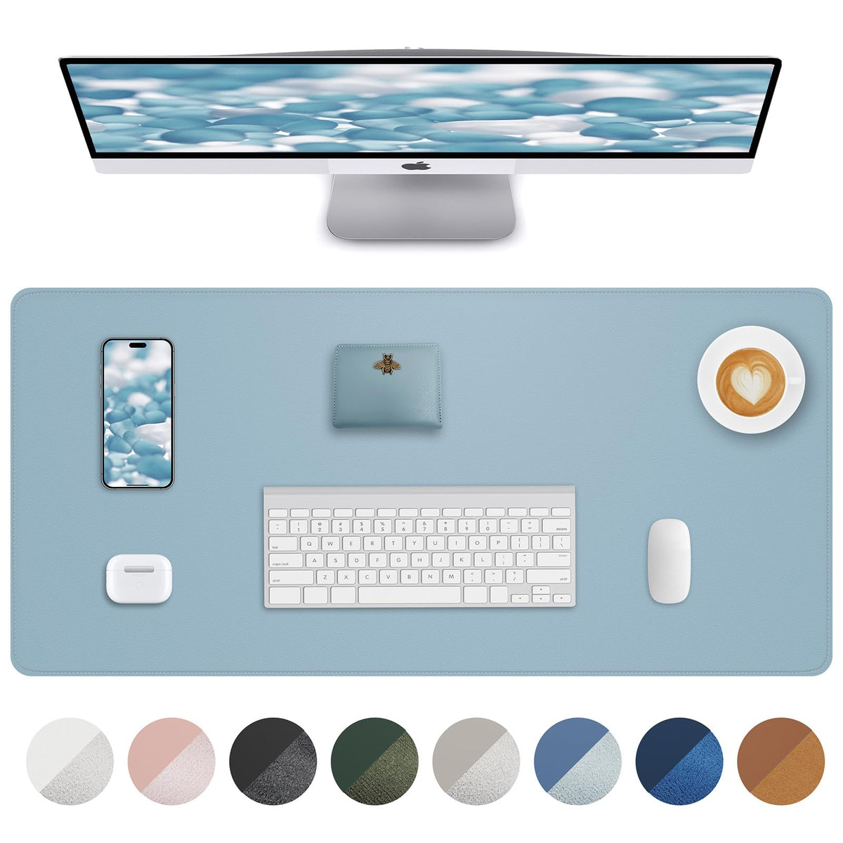 AFIING Desk Pad Protector 23.6" x 13.7" - Non-Slip Waterproof PU Leather Desk Mat for Mouse, Keyboard, Laptop, Office and Home Workspace (Beige)