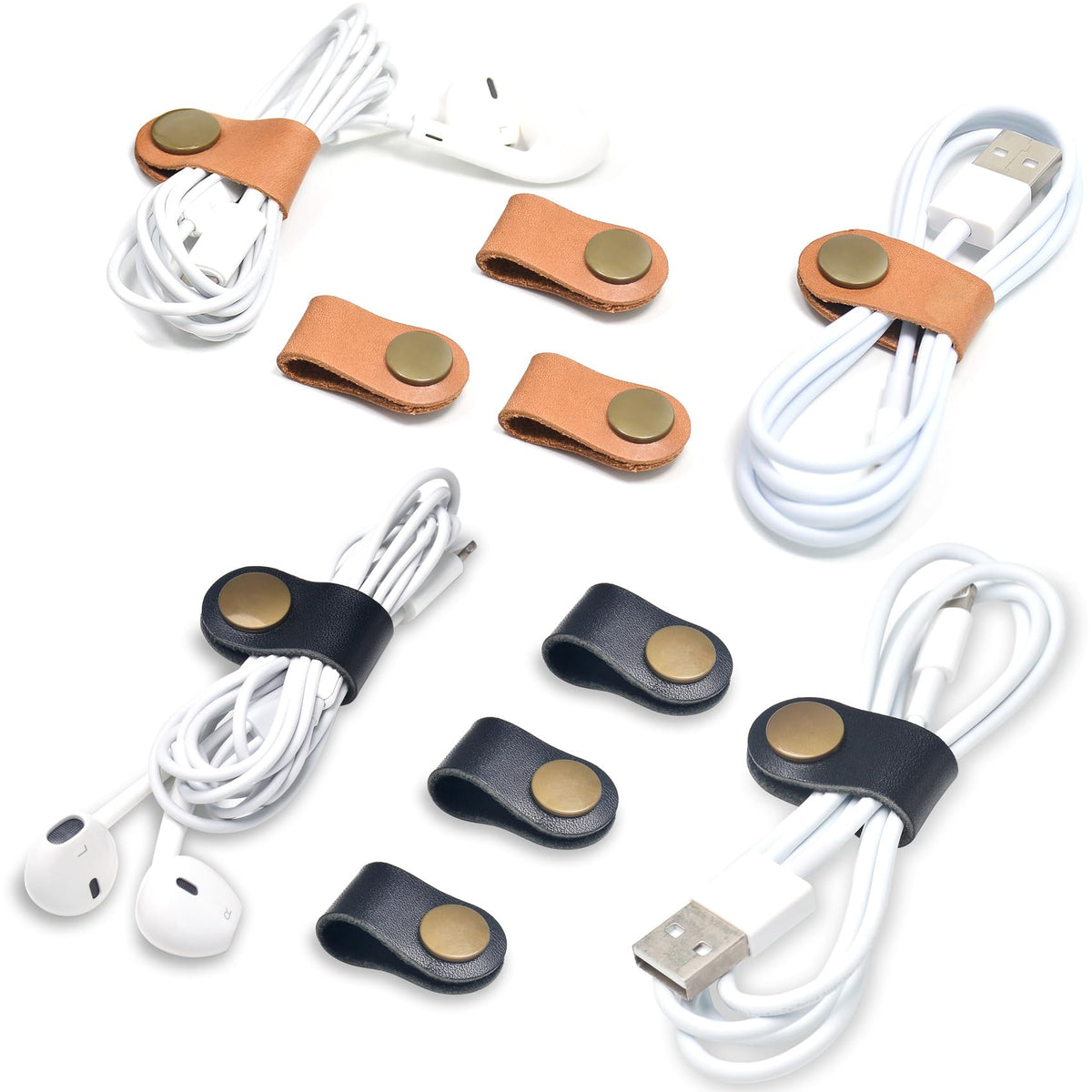 CAILLU Leather Cord Organizer,Cable Ties for Earbuds,Cord Keeper for Travel