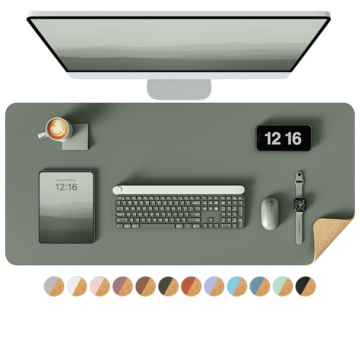 YSAGi Double-Sided Desk Pad, 31.5"x15.7"Leather Desk Mat, Eco Cork Desk Pad Protector,Large Mouse Pad,Waterproof Desk Blotter for Office/Home(Coffee)