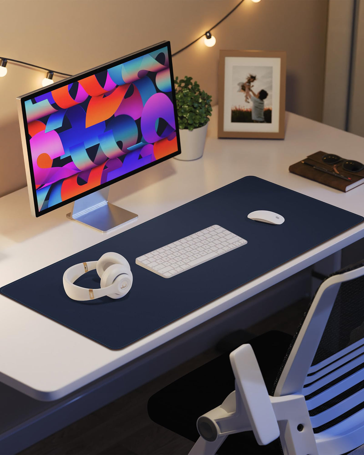 AFIING Desk Pad Protector 23.6" x 13.7" - Non-Slip Waterproof PU Leather Desk Mat for Mouse, Keyboard, Laptop, Office and Home Workspace (Beige)