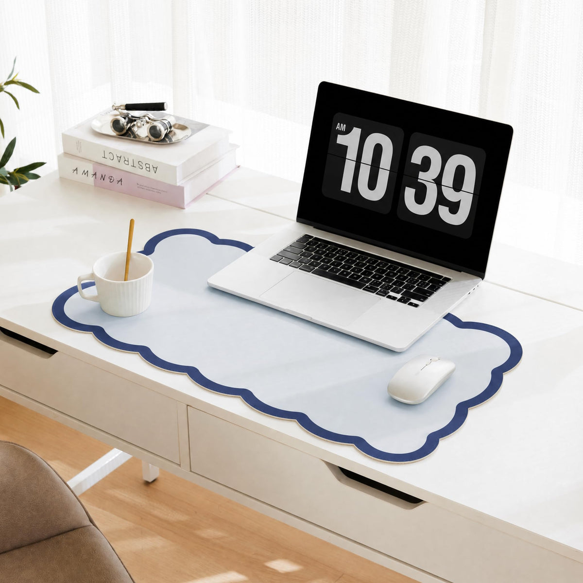 Scalloped Desk Mat, 31.5" x 15.7" Large Cute Aesthetic Desk Accessories, PU Leather Computer Laptop Desk Mouse Keyboard Pad, Desk Writing Mat for Vanity/Work/Home Decor (Pink, 31.5" x 15.7")