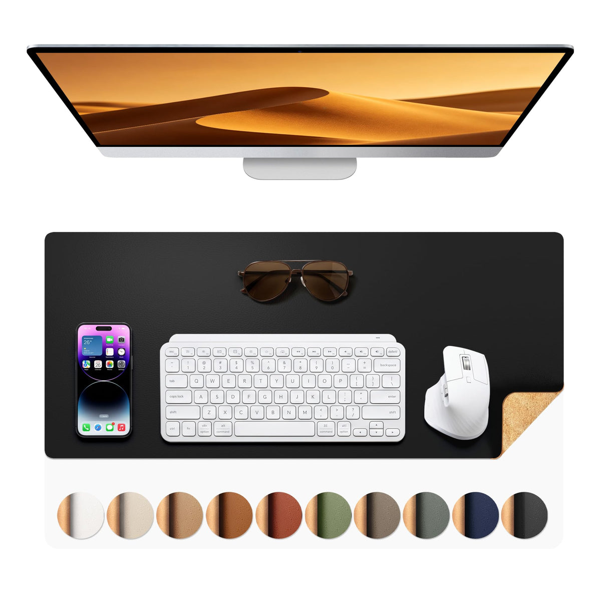 Aothia Double-Sided Desk Pad, 35.4" x 15.7"Leather Desk Mat, Eco Cork Desk Pad Protector,Large Mouse Pad,Waterproof Desk Blotter for Office/Home(Brown)