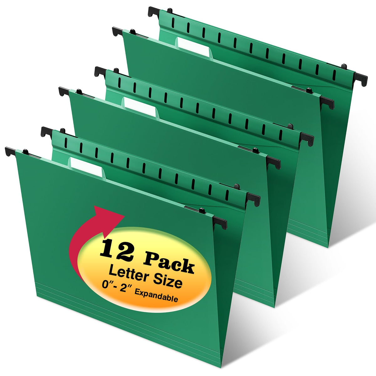 SHUTEX Extra Capacity Plastic Hanging File Folders,12 Pack,Letter, 6 Colors