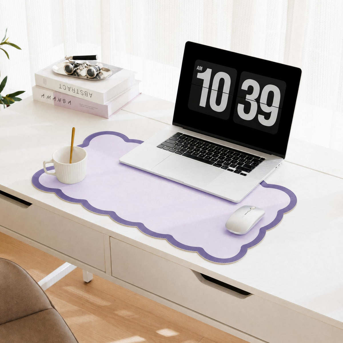 Scalloped Desk Mat, 31.5" x 15.7" Large Cute Aesthetic Desk Accessories, PU Leather Computer Laptop Desk Mouse Keyboard Pad, Desk Writing Mat for Vanity/Work/Home Decor (Pink, 31.5" x 15.7")
