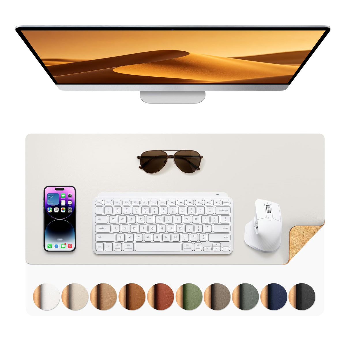 Aothia Double-Sided Desk Pad, 35.4" x 15.7"Leather Desk Mat, Eco Cork Desk Pad Protector,Large Mouse Pad,Waterproof Desk Blotter for Office/Home(Brown)