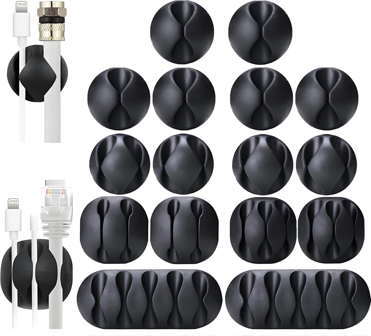 OHill 16PCS Black Cable Clips, Self Adhesive Cord Holder Cord Organizer