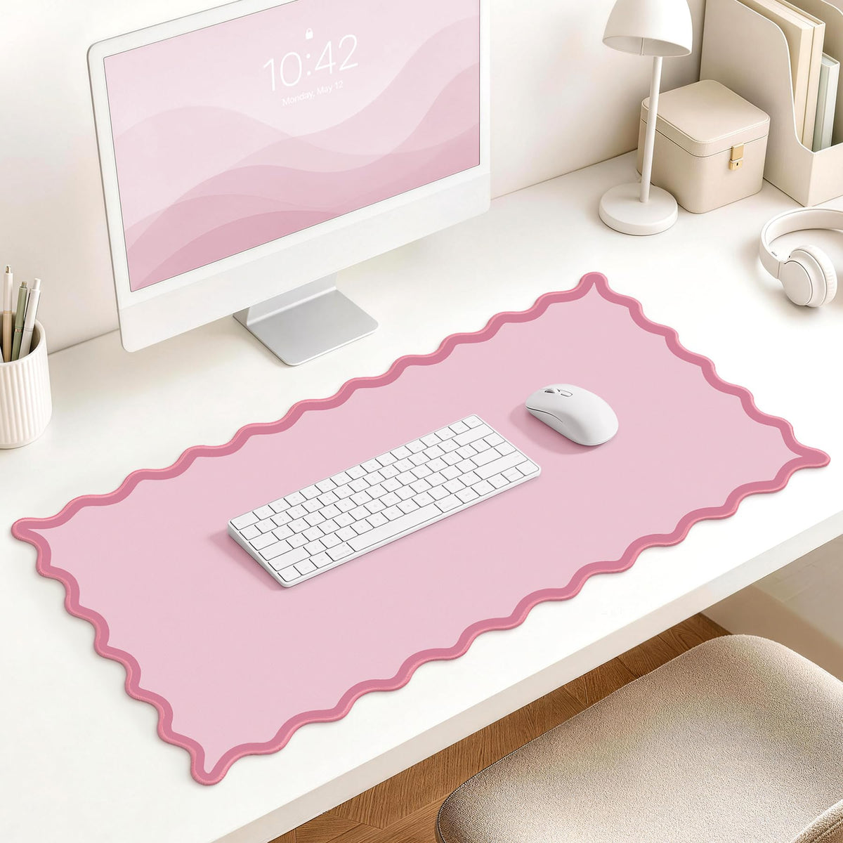 HAUTOCO Scalloped Desk Mat 31.5'' x 15.8'' Aesthetic Mouse Pad