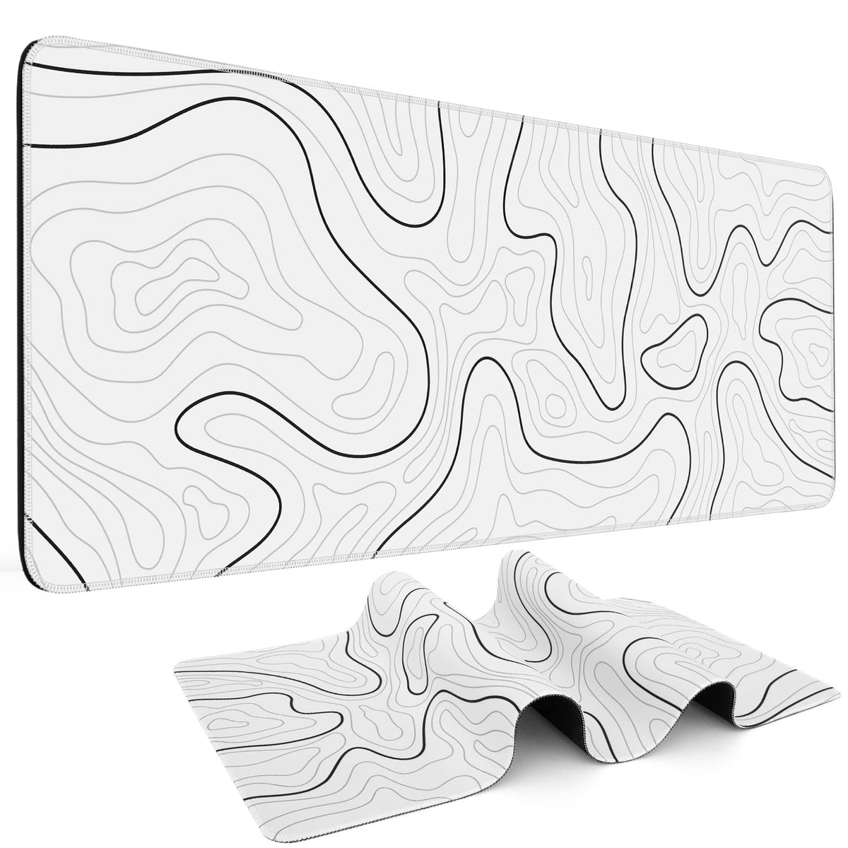 DIGSOM Gaming Mouse Pad, Black with White Topographic Line, 31.5x11.8in