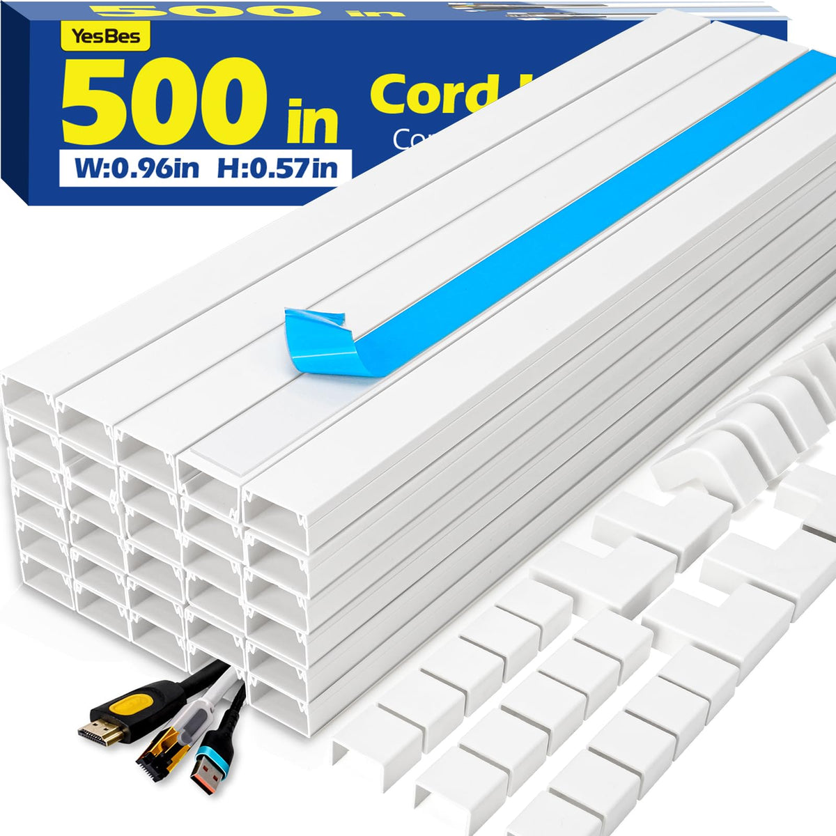 YesBes Cord Hider Kit for Wall Mount TV, Covers for Wires on Wall, Paintable Cable Raceway, W0.96in X H0.57in, 116in, White