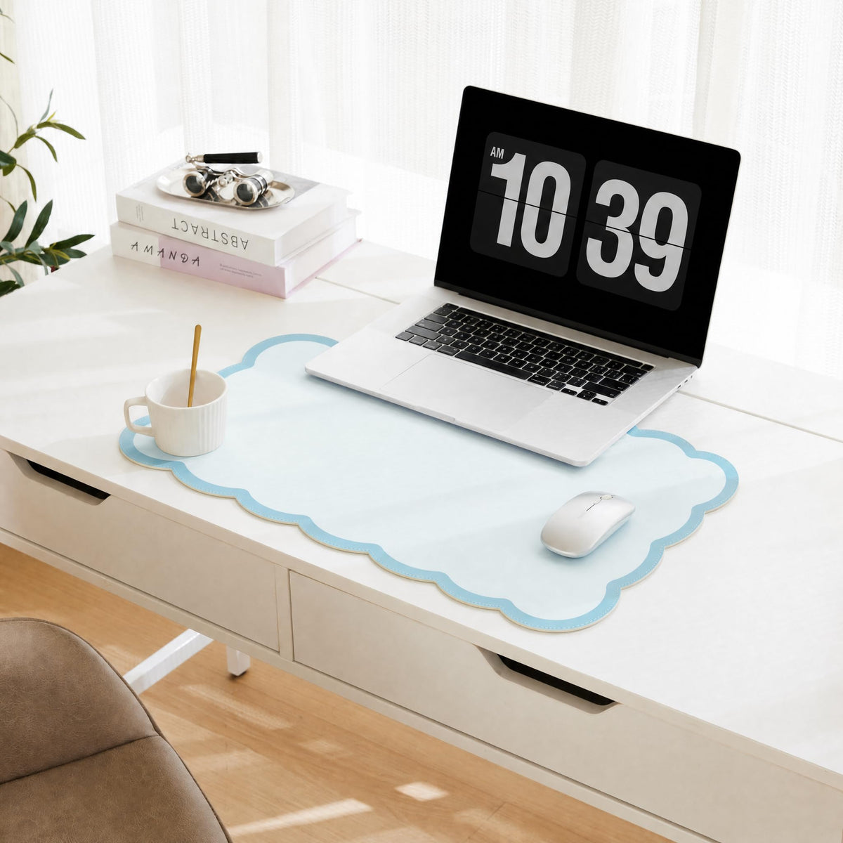 Scalloped Desk Mat, 31.5" x 15.7" Large Cute Aesthetic Desk Accessories, PU Leather Computer Laptop Desk Mouse Keyboard Pad, Desk Writing Mat for Vanity/Work/Home Decor (Pink, 31.5" x 15.7")