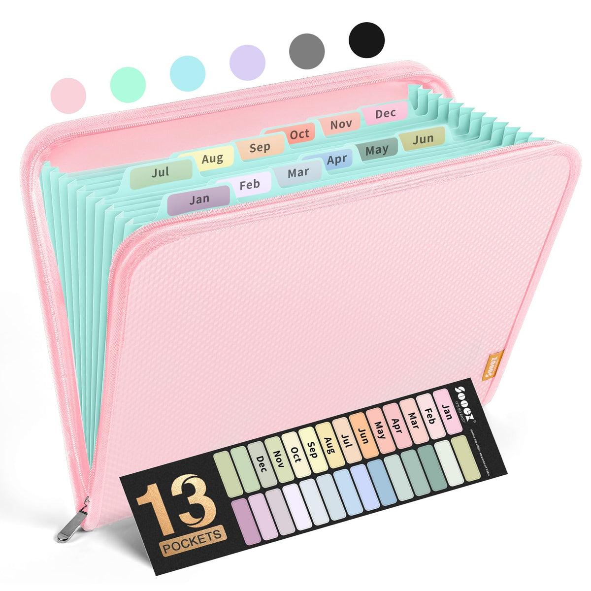 Sooez 13 Pocket Accordion File Organizer, Zipper Expanding File Folder A4