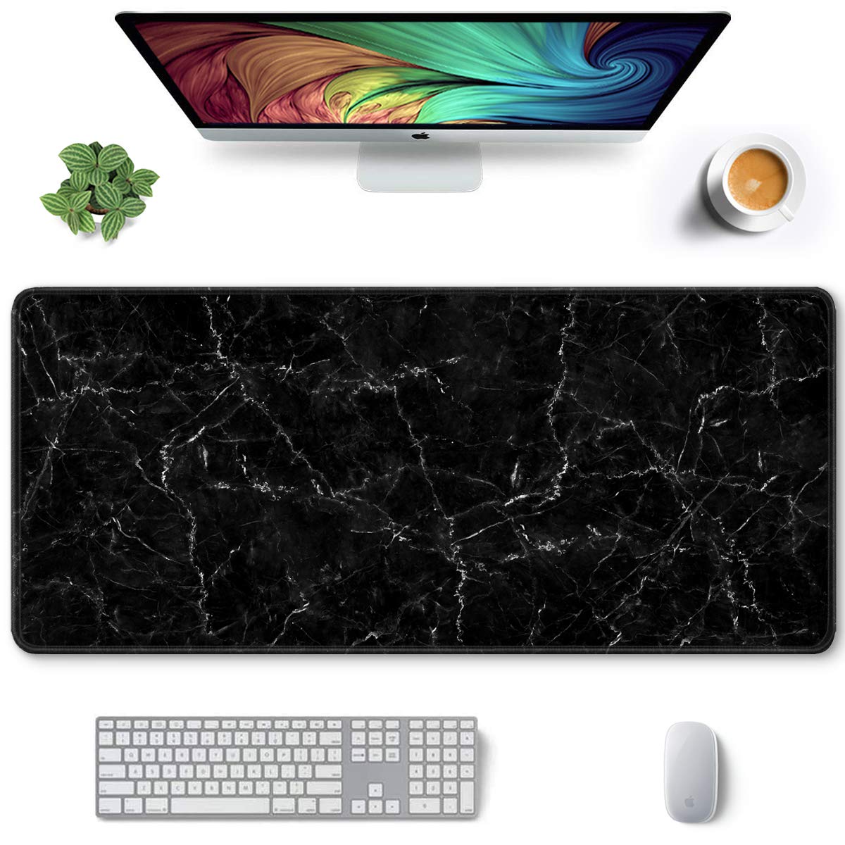 Desk Mat, Ultra Large Mouse Pad, XXL Gaming Mousepad, Green Tropical Leaves Deskpad, Big Extended Full Size Mouse Pad, Desktop Desk Matt for Keyboard, Laptop & Computer, 35.5 x 15.7 in