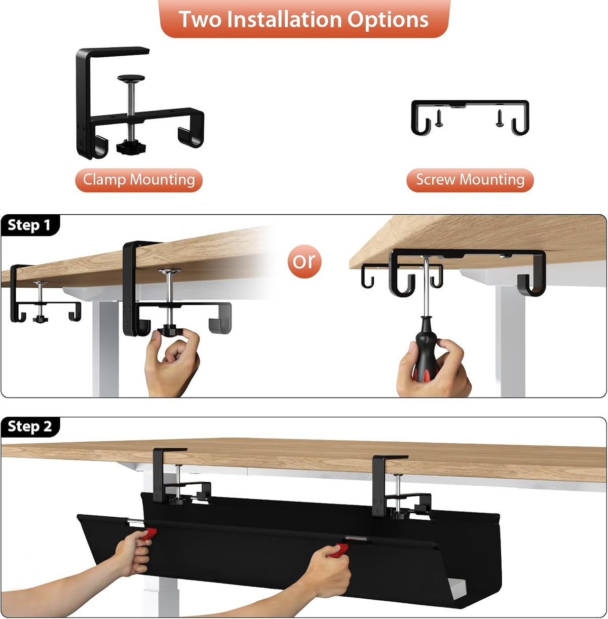 Univivi No Drill Under Desk Cable Management Tray, 36 inch Cable Management