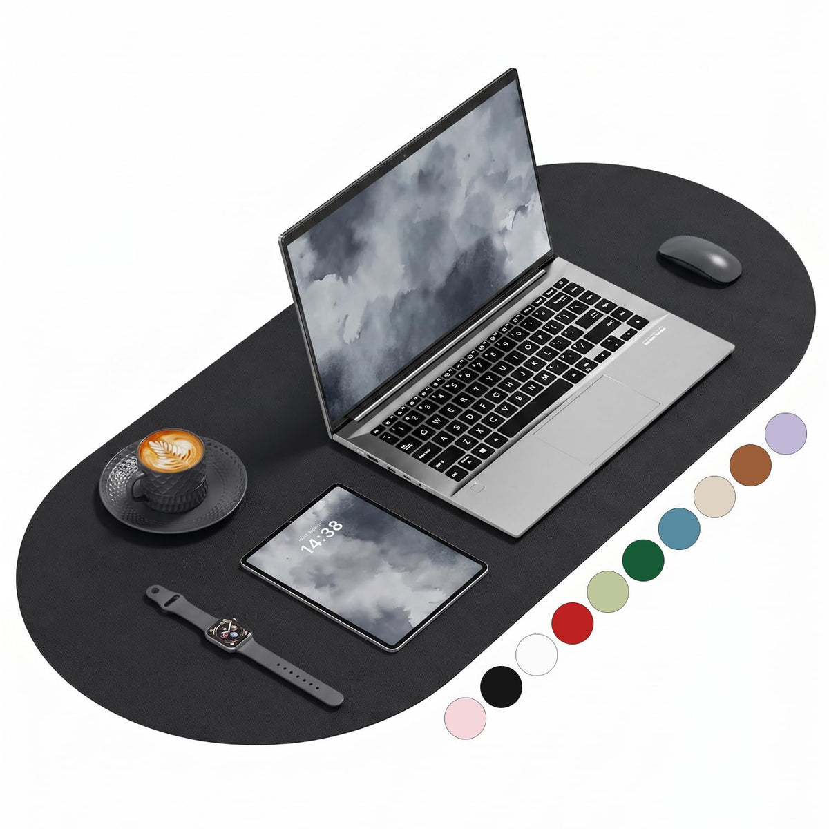 Desk Mat, 31.5" x 15" Oval PU Leather Non-Slip Desk Pad Large Mouse Pad for Desktop, Waterproof Countertop Protector Writing Mat for Office, Home, Gaming, Vanity, Beige