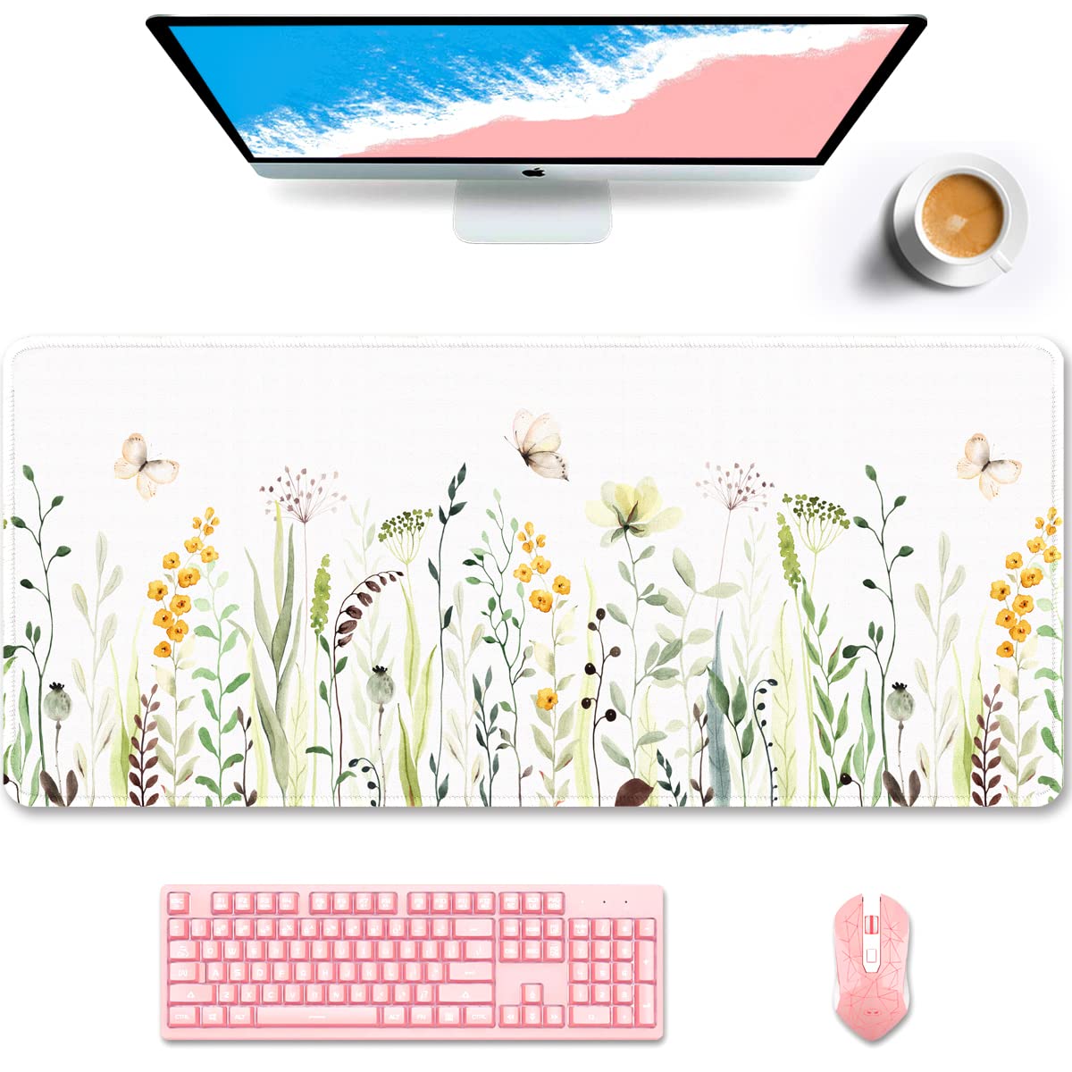 Desk Mat, Ultra Large Mouse Pad, XXL Gaming Mousepad, Green Tropical Leaves Deskpad, Big Extended Full Size Mouse Pad, Desktop Desk Matt for Keyboard, Laptop & Computer, 35.5 x 15.7 in