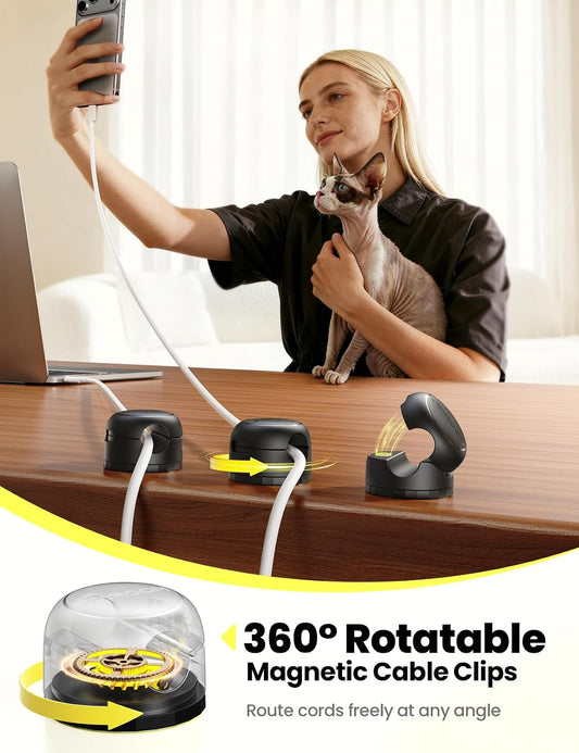 JOYROOM 8 Pack Magnetic Cable Clips, 360° Swivel Cord Organizer Wire Holder