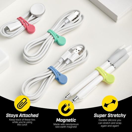 Wrap-It Storage MagnaTies 10pk Magnetic Silicone Ties for Cords