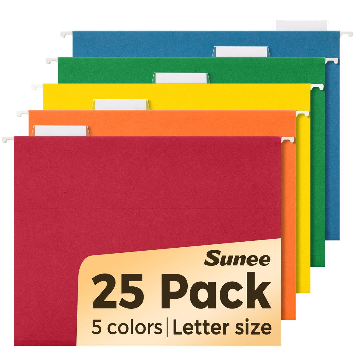 SUNEE 25 Count Hanging File Folders, Pastel Colors, Hanging File Folders Letter Size, Hanging Folders with 1/5-cut Tabs, Designed for Bulky Files, Filing Cabinets, Medical Charts