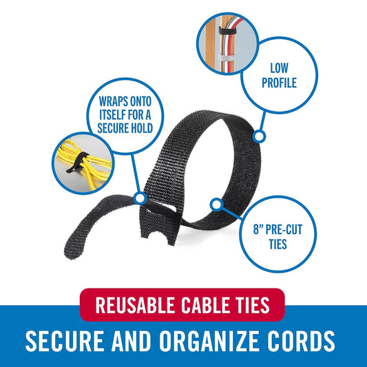 VELCRO Brand Reusable Cable Ties, Cord Management, 8in, Black, 150 Pack
