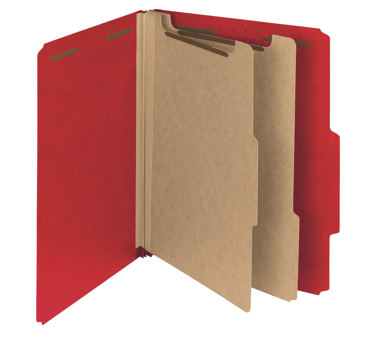 Smead Value Filing 100% Recycled Pressboard Classification File Folder, 2 Dividers, 2" Expansion, Letter Size, Bright Red, 10 per Box