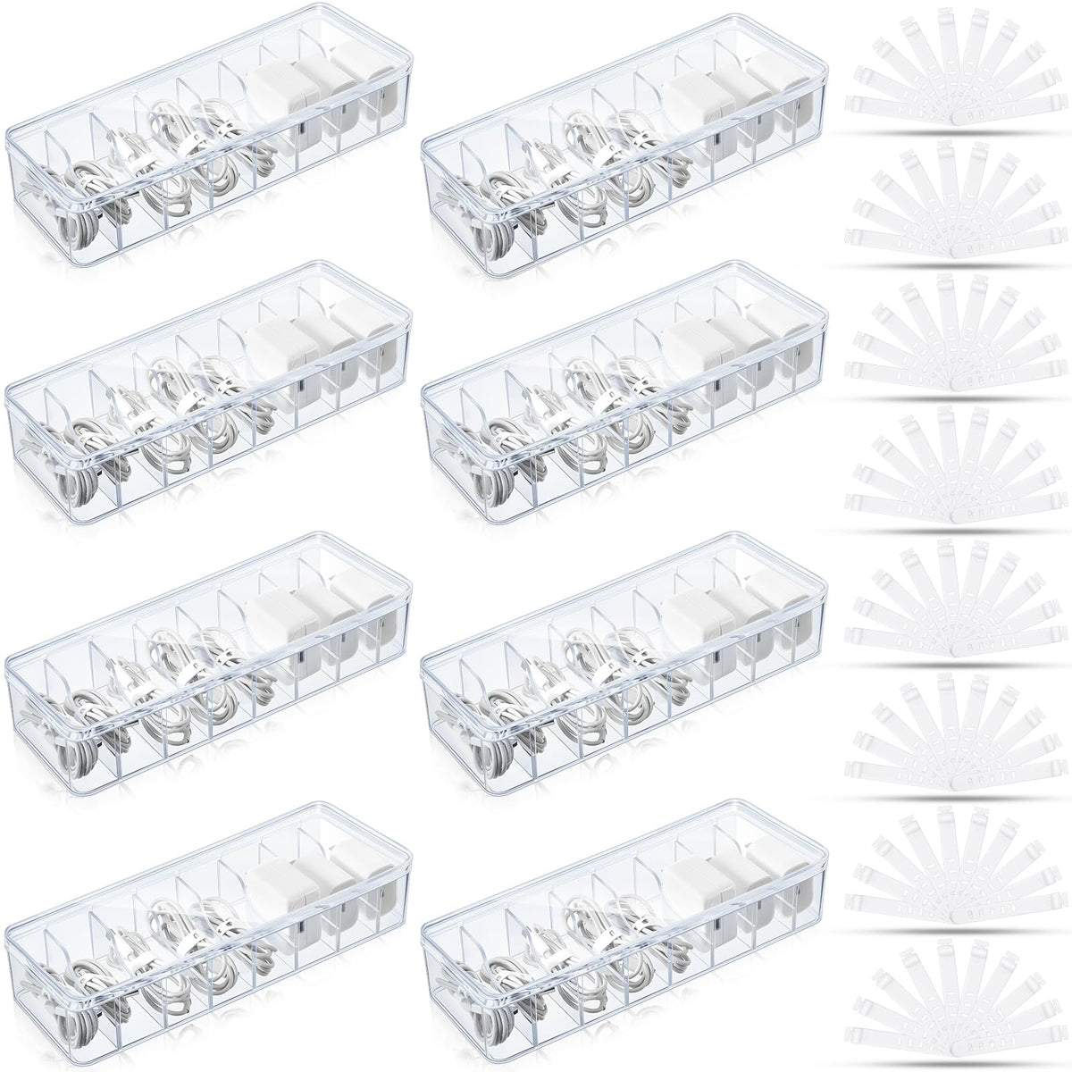 Tatuo Cord Organizer Box with Lid, Clear, 2 Pack
