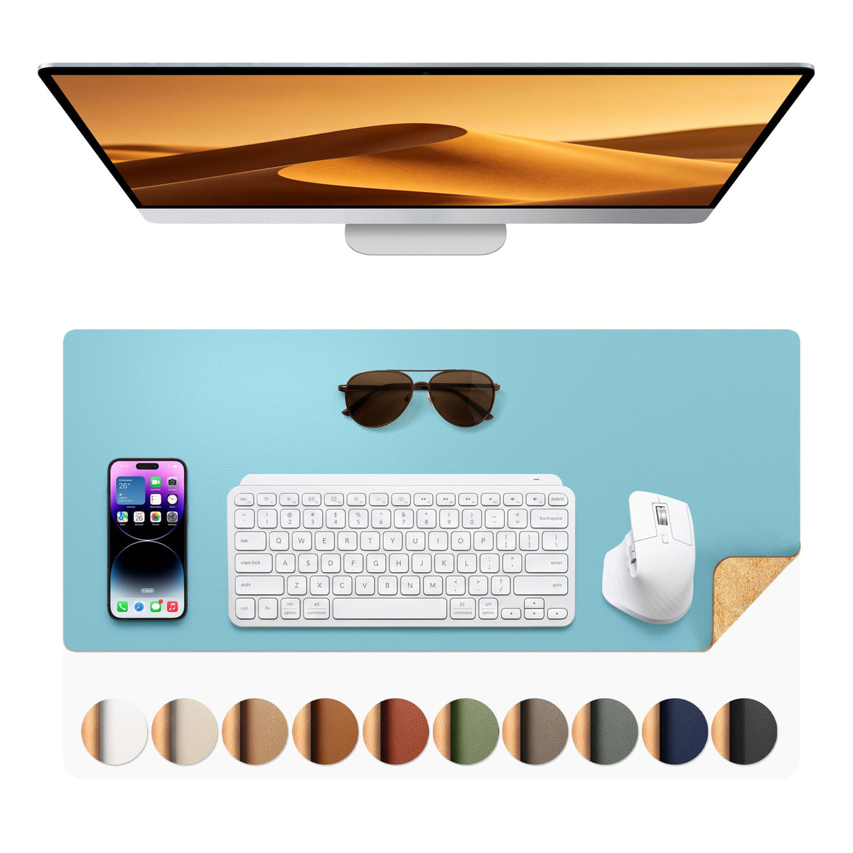 Aothia Double-Sided Desk Pad, 35.4" x 15.7"Leather Desk Mat, Eco Cork Desk Pad Protector,Large Mouse Pad,Waterproof Desk Blotter for Office/Home(Brown)