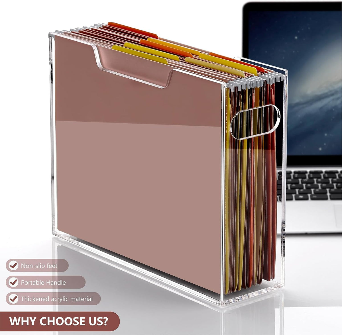 DINGHUO Acrylic File Organizer Box Letter Size Hanging File Organizer, Clear Portable File Folder Box with Handle, Filing Crate Bin Holder for Desk, Office, Home, School - 1 Pack