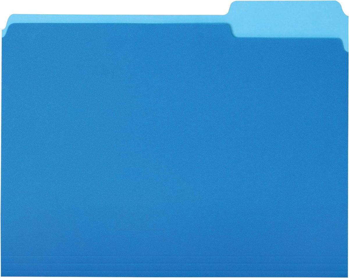 Amazon Basics File Folders for Organization, Letter Size, 1/3 Cut Tab, Sturdy with Tabs for Organizing and Filing, Blue, 36-Pack