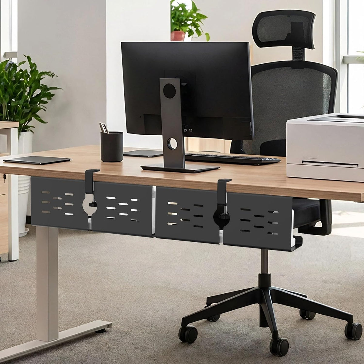 KEEGH 16 in Under Desk Cable Management Tray, Metal Cord Organizer, 2 Pack
