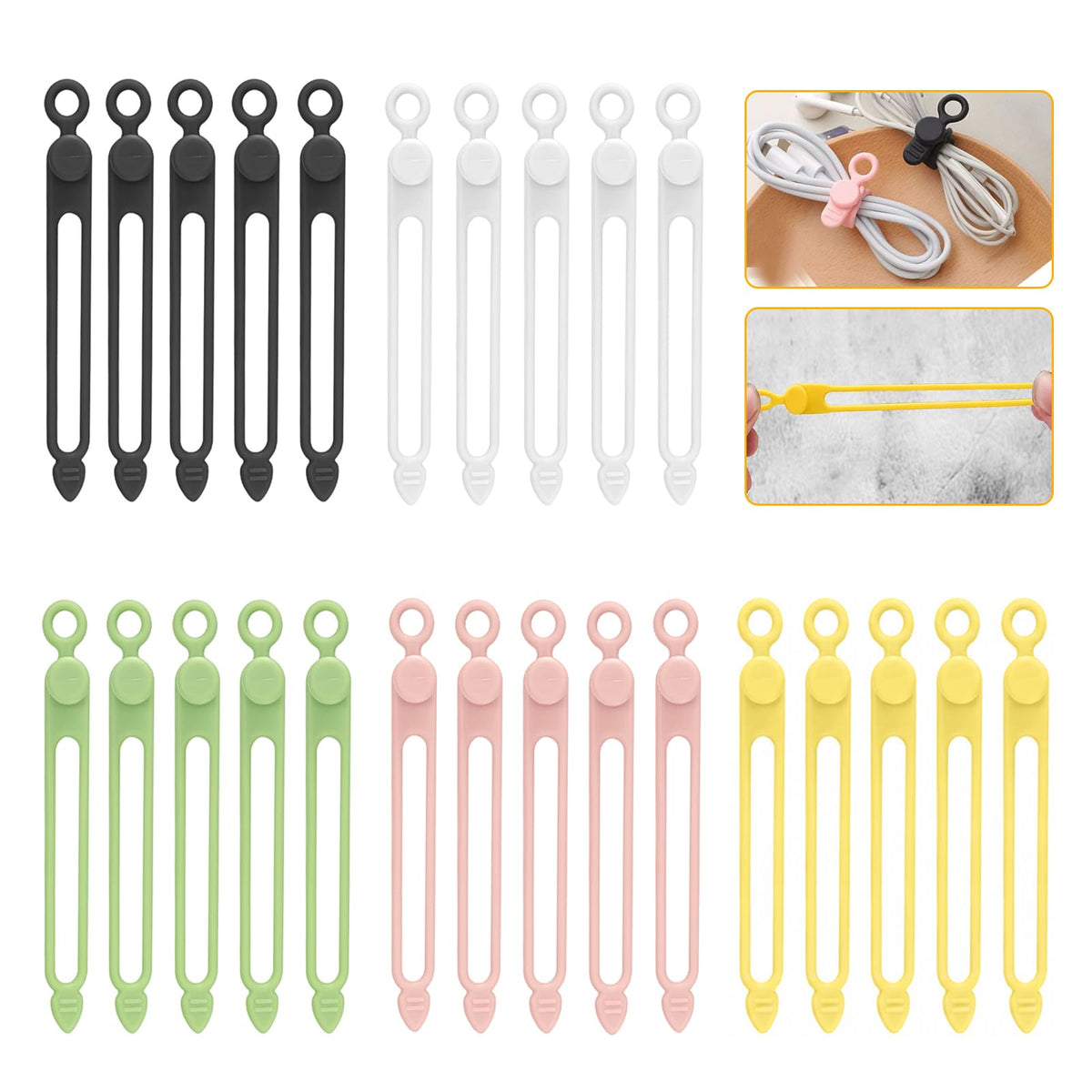 25 Pcs Silicone Cable Ties, Reusable Cable Straps Wire Organizer.