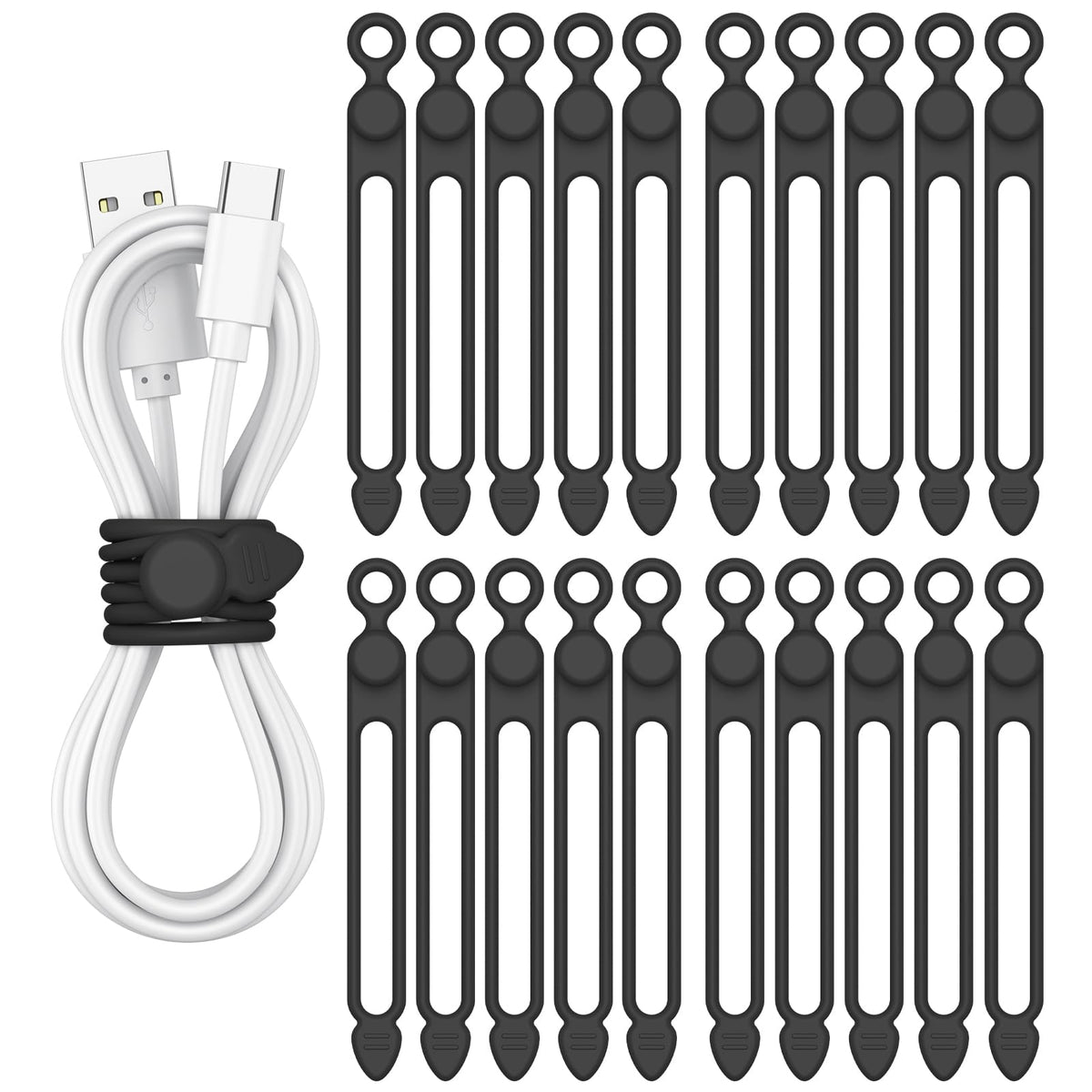 20PCS Silicone Cable Ties, Reusable Cord Organizer Cable Management