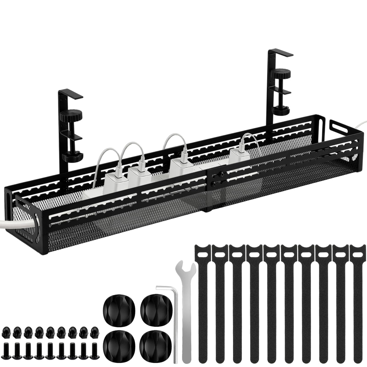 Under Desk Cable Management Tray, No Drill Mesh Cable Tray Cord Organizer