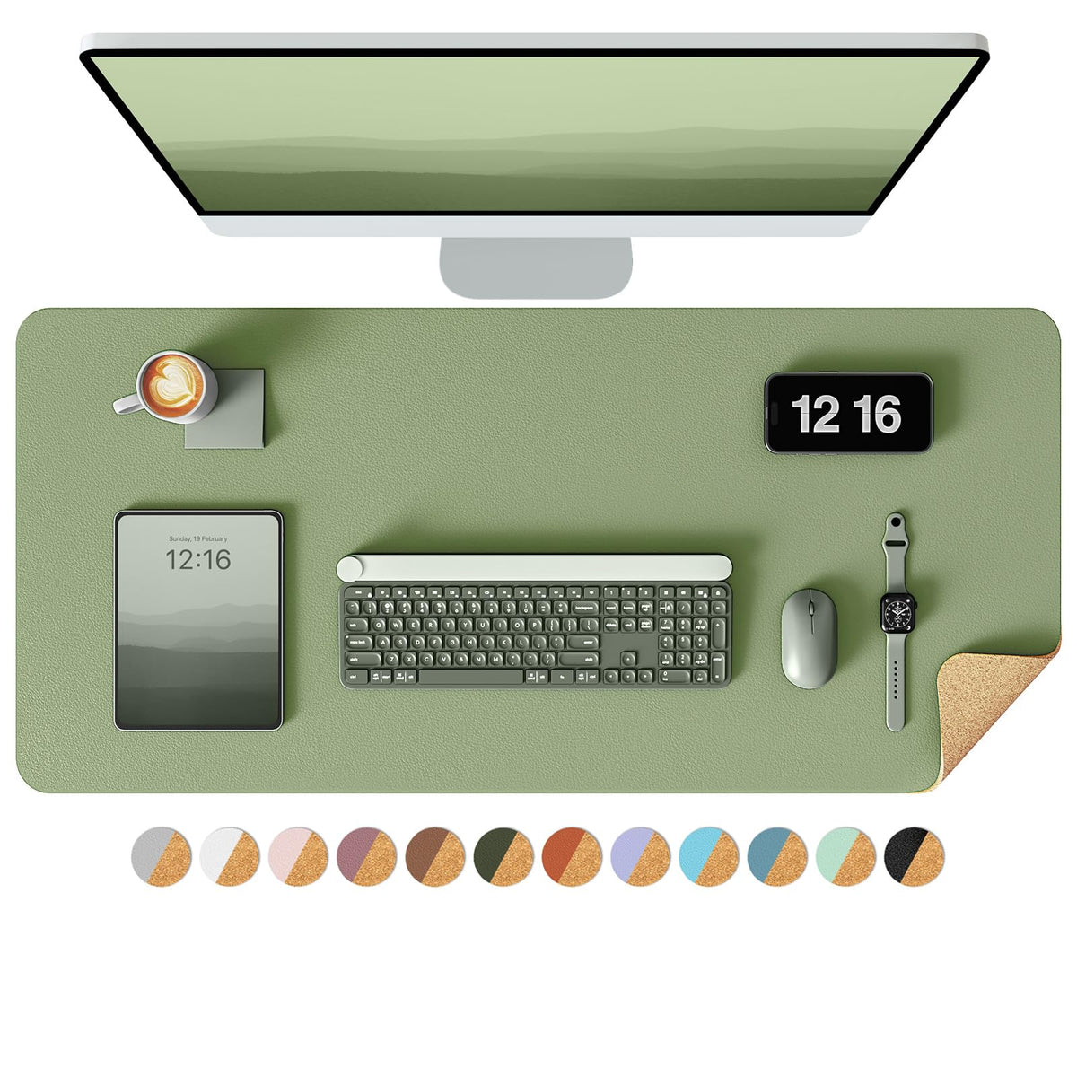 YSAGi Double-Sided Desk Pad, 31.5"x15.7"Leather Desk Mat, Eco Cork Desk Pad Protector,Large Mouse Pad,Waterproof Desk Blotter for Office/Home(Coffee)