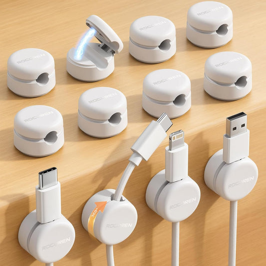 Rocoren 12 Pack Magnetic Cable Clips,360° Rotating Cord Organizer Holder