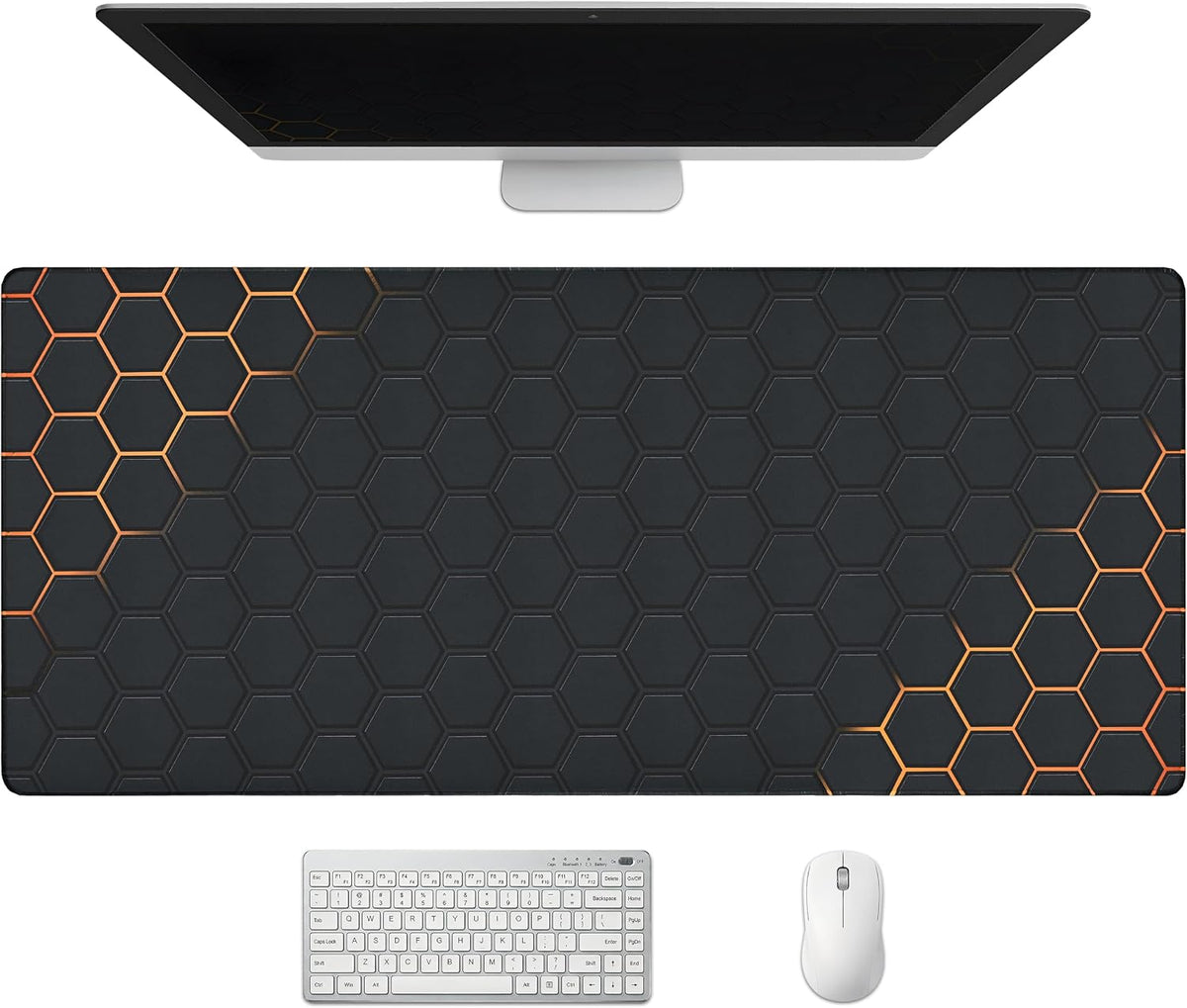 Extended Honeycomb Desk Mat, XXL Large Gaming Mouse Pad, Gold Glowing Pattern Stitched Edges Waterproof Non-Slip Rubber Base for Computer Keyboard Laptop Work Home Office 35.4"x15.7"